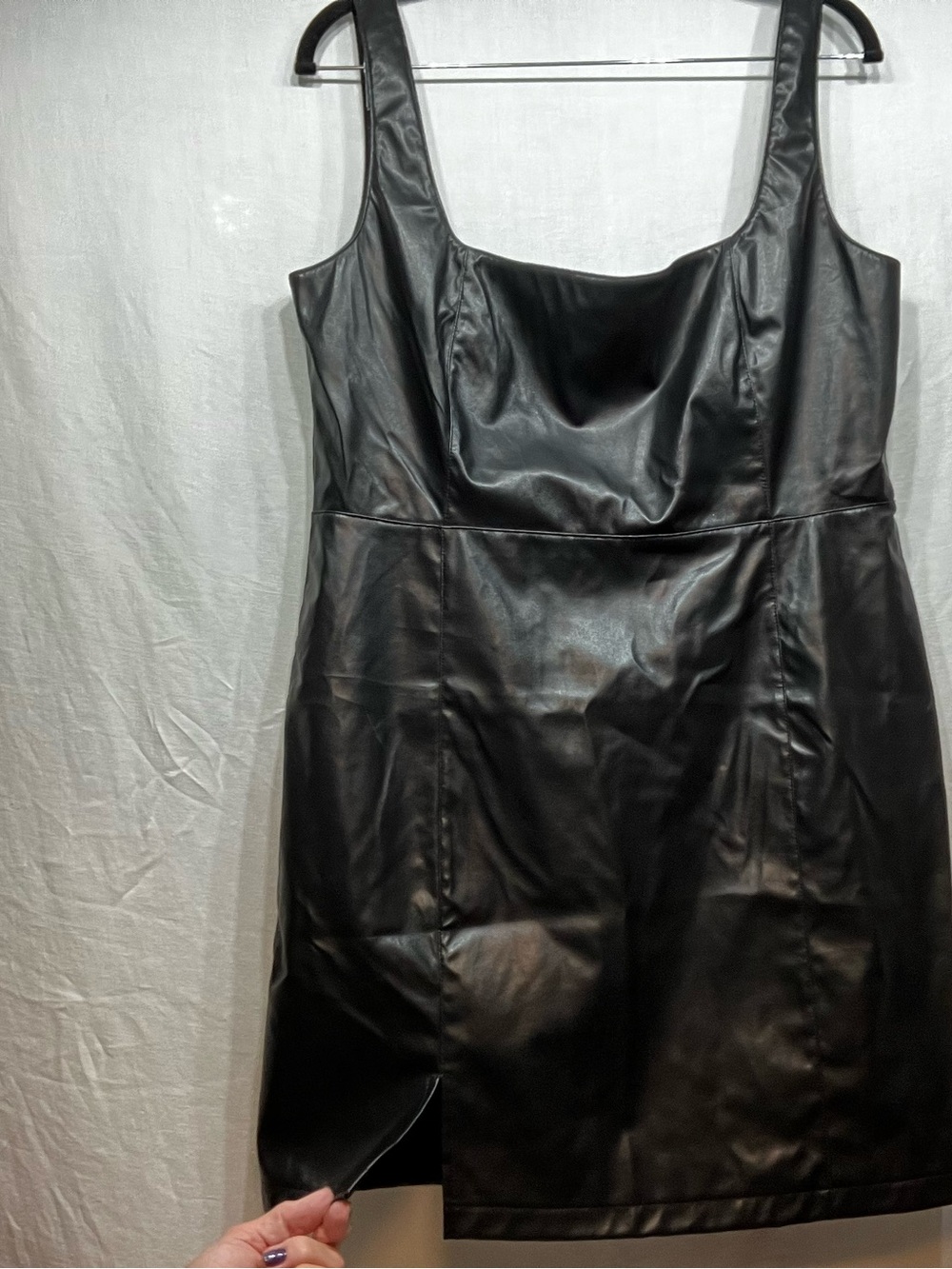 Trixie Black Pleather Mini dress with square neckline Large